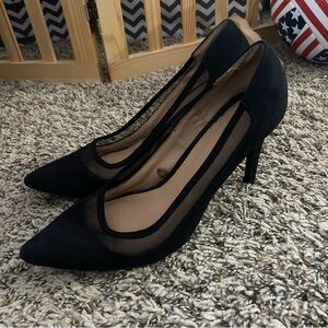 NY&C Womens Suede Black Heels Pointed Toe Size 8
